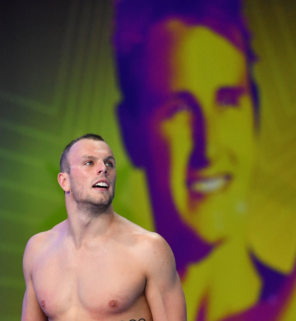 Kyle Chalmers after winning the final of the 100 metre freestyle at the swimming trials. Photo: AAP/Darren England