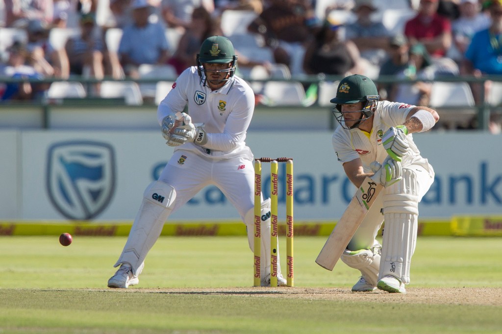 Tim Paine batting during the now infamous third Test at Newlands. Photo: AP/Halden Krog