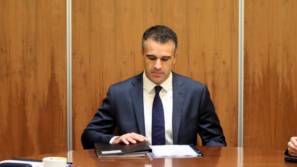 Peter Malinauskas chairs a caucus meeting this week. Photo: Kelly Barnes / AAP