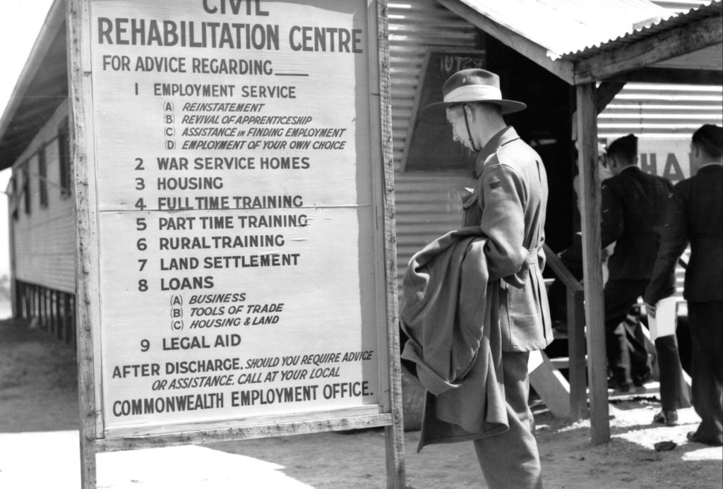 An Australian soldier considers the options for his post-war future at a Civil Rehabilitation Centre in Melbourne in March 1946. Archive picture (AWM 126088)