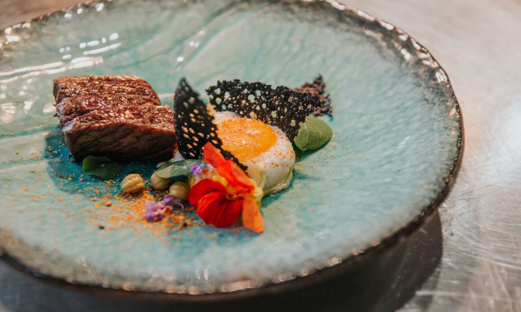 Third course at Mayura Station: Wagyu zabuton. Photo: Louise Agnew Photography