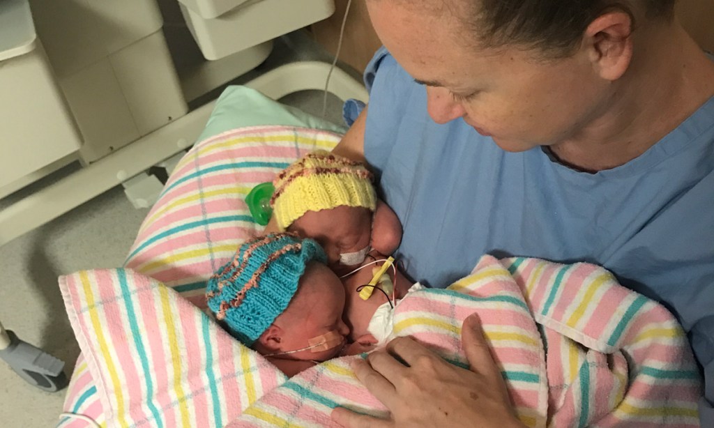 Jodie Vidakovic's twins Mia and Grace were born at just under 35 weeks. Low birthweight babies are more common in Adelaide than other Australian cities. Photo: supplied