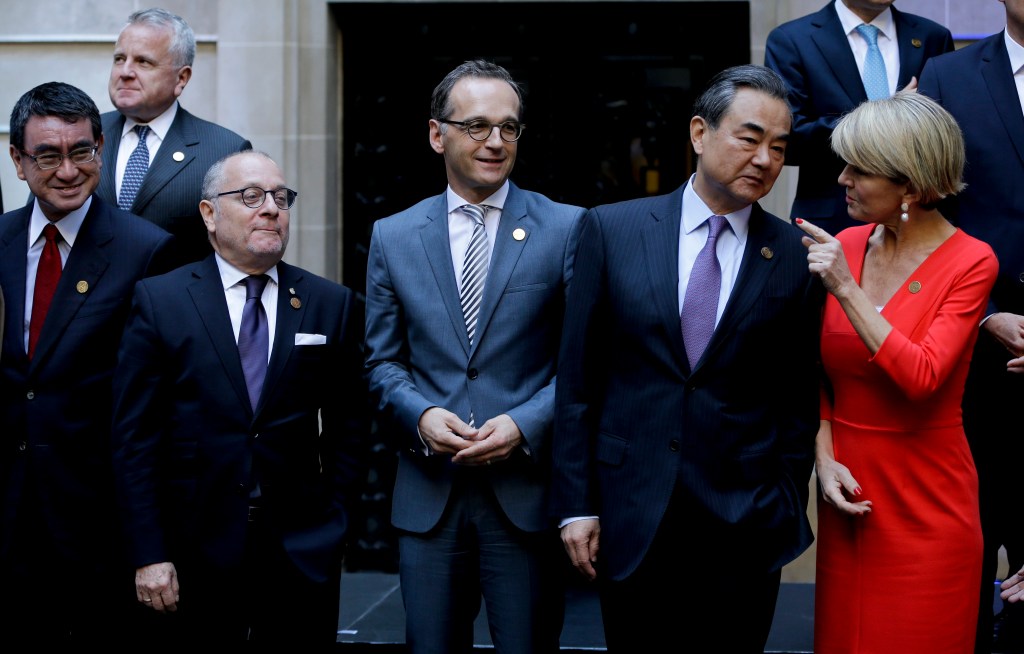Australia's Foreign Affairs Minister Julie Bishop (far right) talks to Chinese counterpart Wang Yi during the G20 foreign ministers meeting in Buenos Aires this week. Photo: AP/Natacha Pisarenko