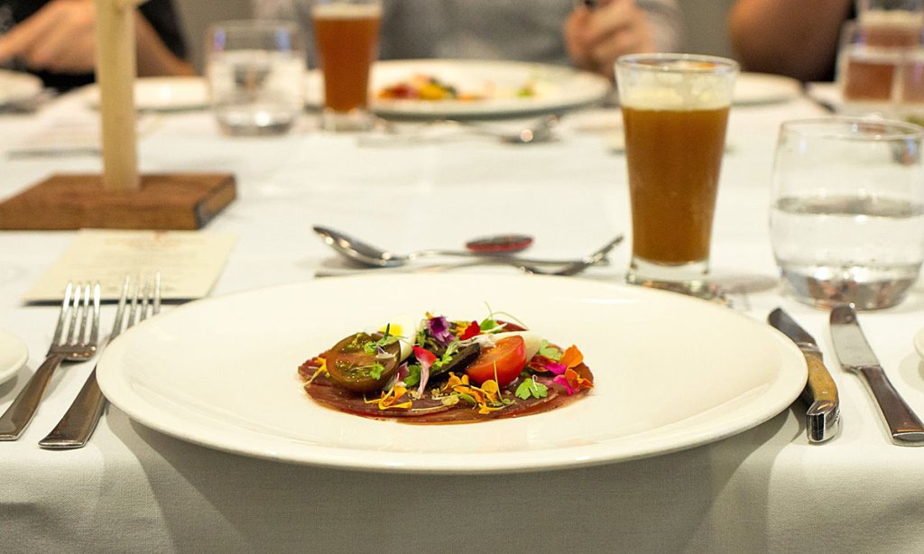Beef Bresaola matched with India Red Ale at a Prancing Pony beer degustation.