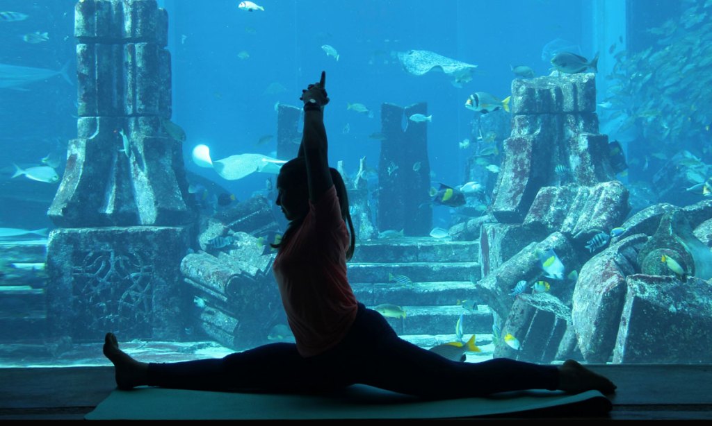 Yoga in the Lost Chambers Aquarium at Dubai's Atlantis The Palm.