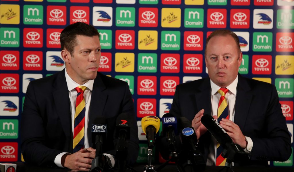 Despite not making finals, Adelaide did win the hotly-contested 'first AFL club to buy a baseball team' race in 2018. Photo: Kelly Barnes / AAP
