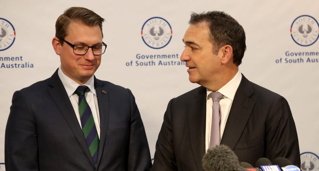 Stephan Knoll with Steven Marshall this week. Photo: Kelly Barnes / AAP