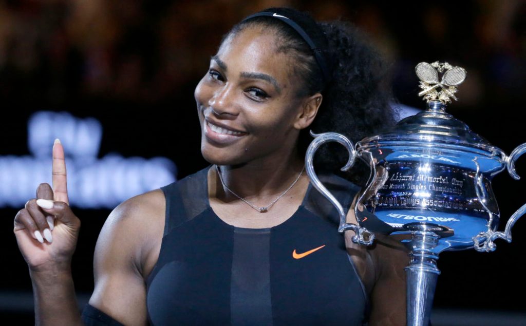 Serena Williams after winning the 2017 Australian Open. Photo: AP/Aaron Favila