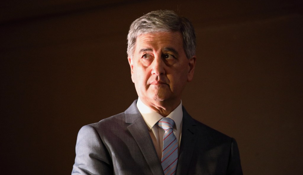 Treasurer Rob Lucas announcing the Marshall Government's first Budget today. Photo: Tony Lewis / InDaily