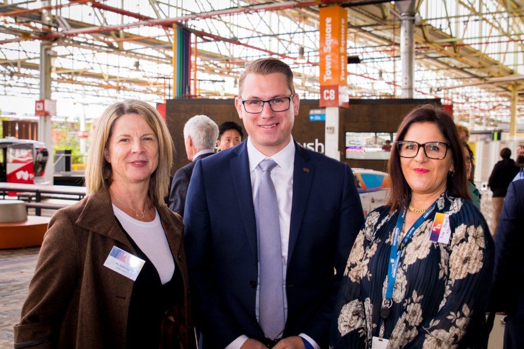 Andrea Ash from Cohda Wireless, state Transport Minister Stephan Knoll and Rita Excell from ADVI.
