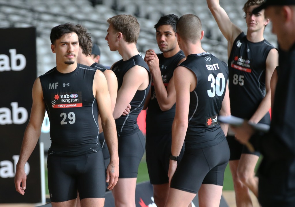 South Australian Izak Rankine (left) at the AFL draft combine last month. Photo: AAP/David Crosling