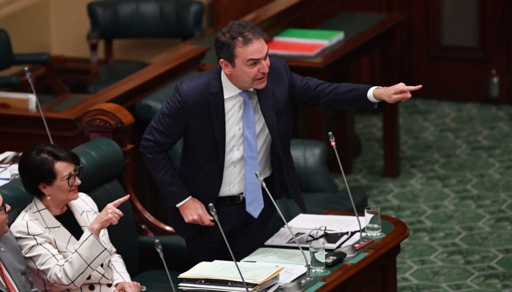 Premier Steven Marshall in parliament on Tuesday, before the division which saw four Liberal MPs cross the floor. Photo: David Mariuz / AAP