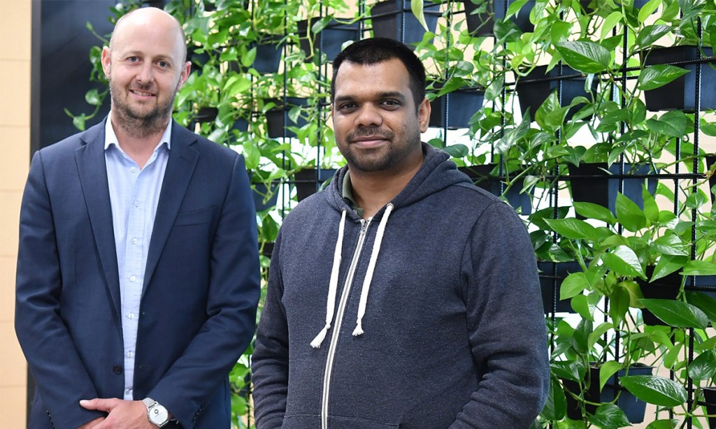 Kale Needham (left) and Chris Jansz of Spiral Data are partnering with Flinders University's NVI to deliver Icebreaker18, a smart networking event shaped by data science for customised connections.