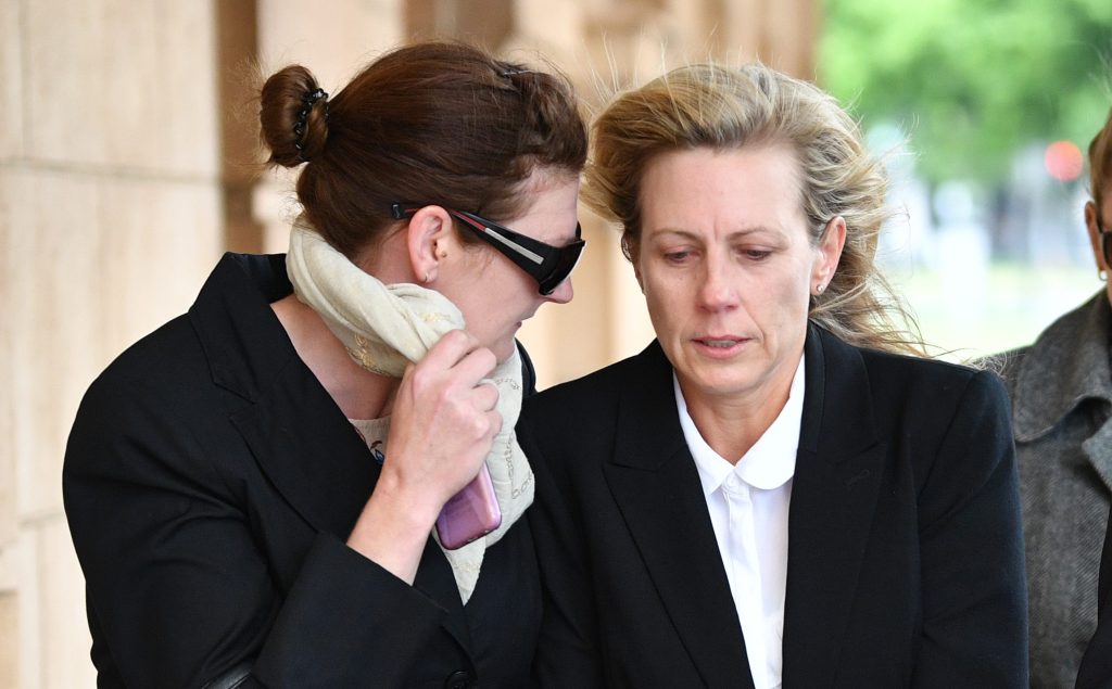 Former teacher Sonia Ruth Mackay (right)  outside the District Court in Adelaide. Photo: AAP/David Mariuz