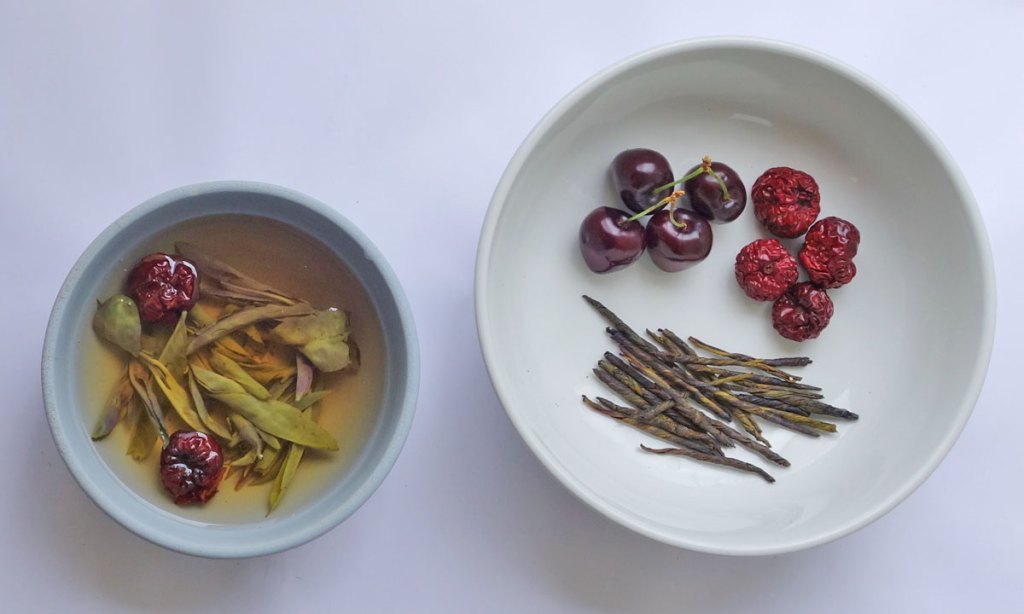 Ku Ding Cha with jujubes and Sam cherries. Photo: Philip White