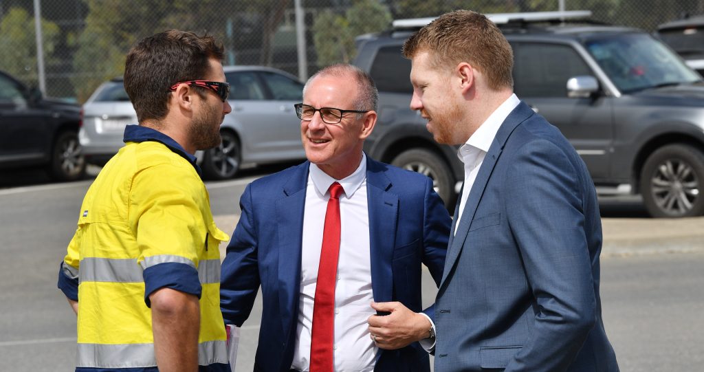 Labor candidate for Cheltenham Joe Szakacs (right) will not face a Liberal opponent in his bid to replace Jay Weatherill (centre). Photo: David Mariuz / AAP