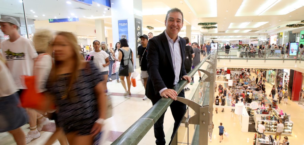 Steven Marshall beams during the Boxing Day sales at Marion. Photo: Kelly Barnes / AAP