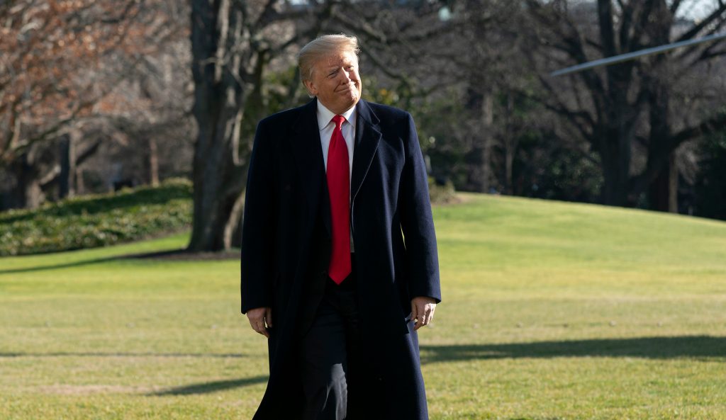 United States President Donald J. Trump returns to the White House after a day trip to Camp David. Photo: Chris Kleponis / Sipa USA