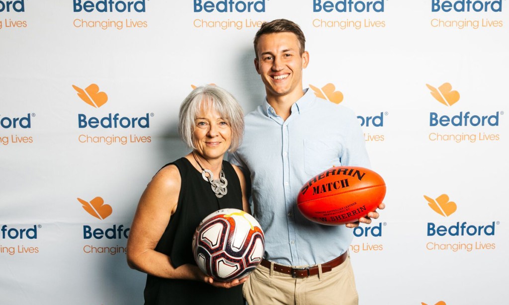 Bedford’s Chief Executive Maggie Dowling with latest Bedford Ambassador Tom Doedee.