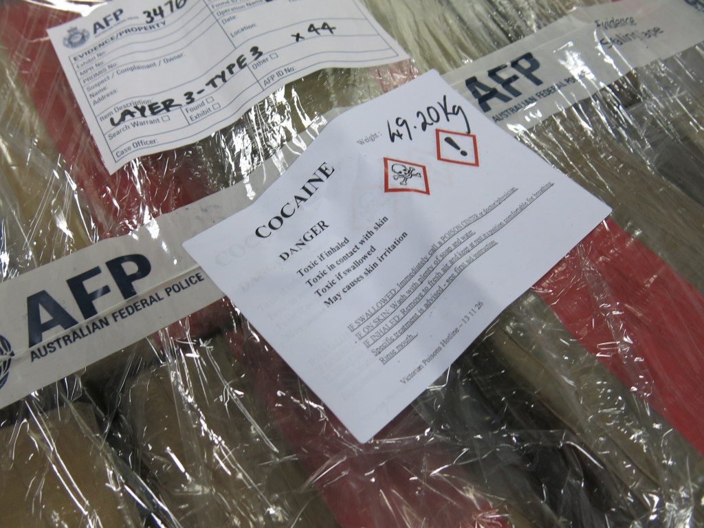 Part of an AFP seizure of cocaine and methyl-amphetamine. Photo: 
AAP/ Alex Murray
