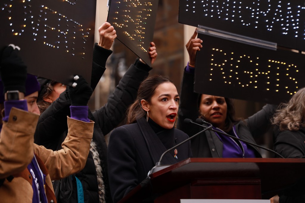 Alexandria Ocasio Cortez at the 2019 Women's March 2019 in Central Park. Photo:  Jason Mendez/Sipa USA