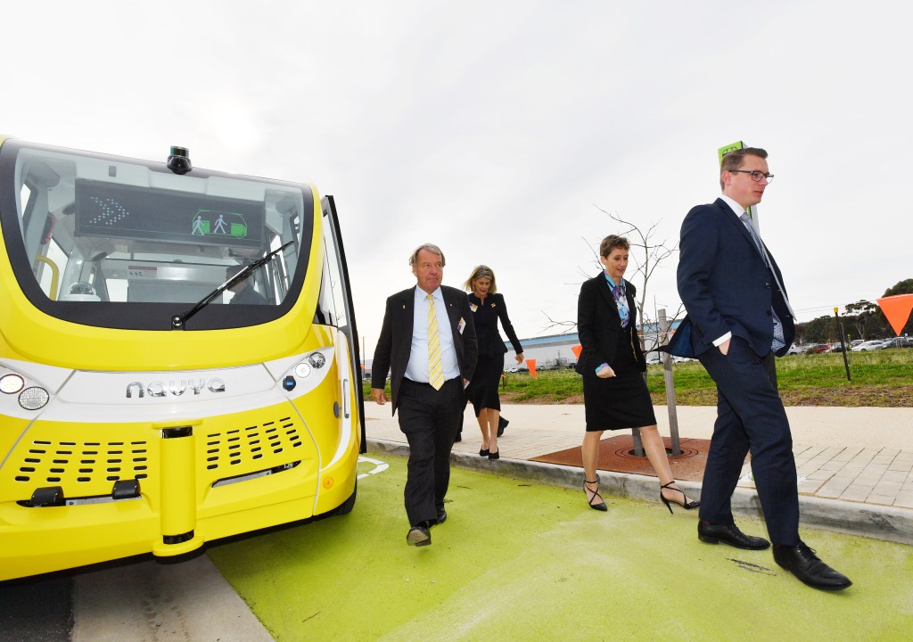 Transport Minister Stephan Knoll launching a five-year trial of autonomous vehicle technology at Tonsley Park last year. Photo: David Mariuz / AAP