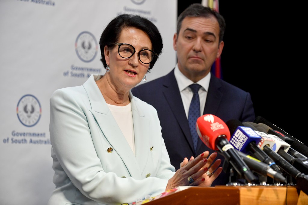 SA Deputy Premier Vickie Chapman and SA Premier Steven Marshall. Photo: AAP/Sam Wundke