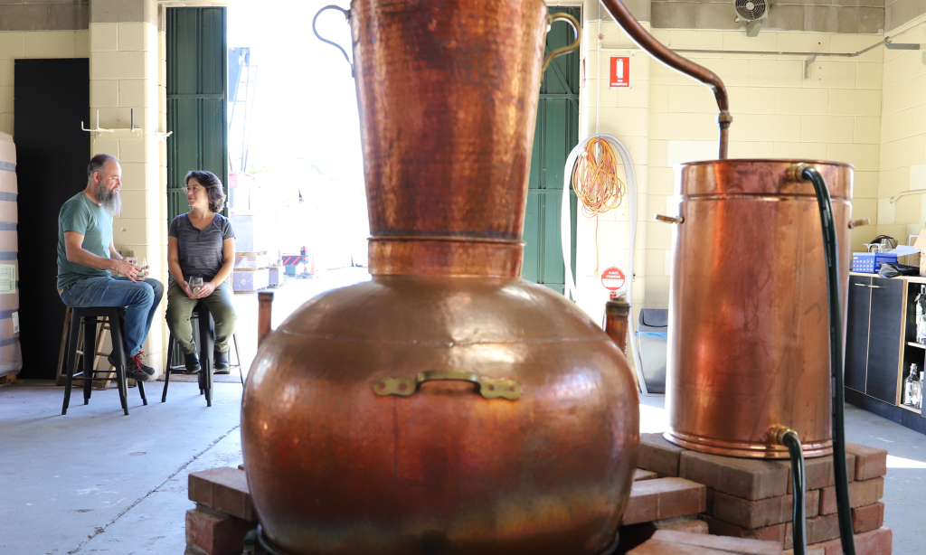 Happenstance Gin owners Tim Gilchrist and Mei Lin Ford at their Thebarton distillery. 