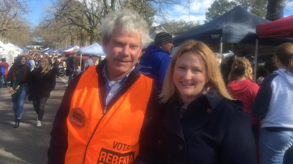 A Facebook photo posted by Rebekha Sharkie of herself and Paul Bunney during her 2018 by-election campaign.