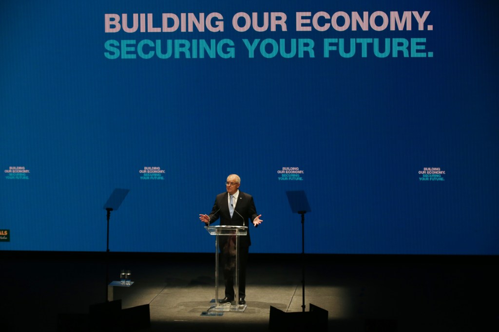 Prime Minister Scott Morrison during the Liberal Party campaign launch. The election has been focused on a presidential-style campaign. Photo: AAP/David Crosling