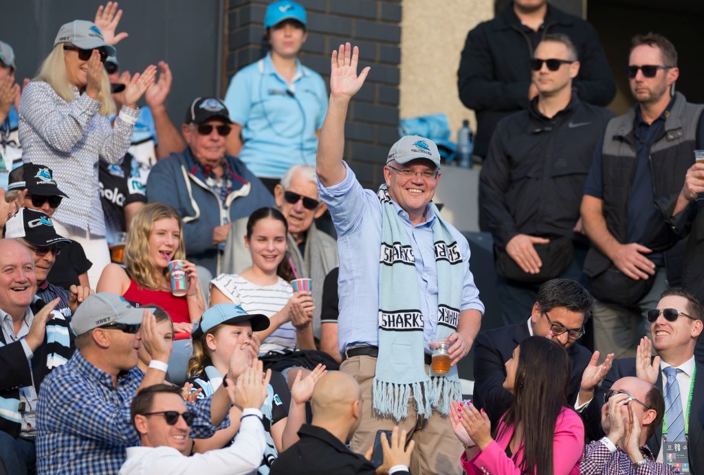 His beloved Cronulla Sharks may have lost yesterday, but Scott Morrison was looking very much the winner. Photo: Craig Golding / AAP