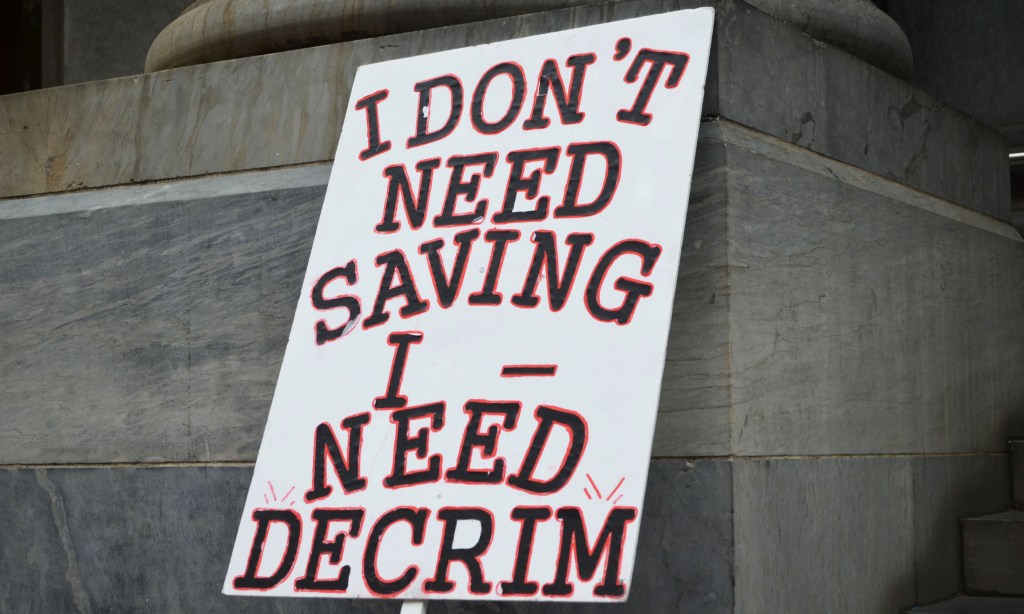 Protesters rallied at Parliament House for International Sex Worker Day in June. Photo: Angela Skujins