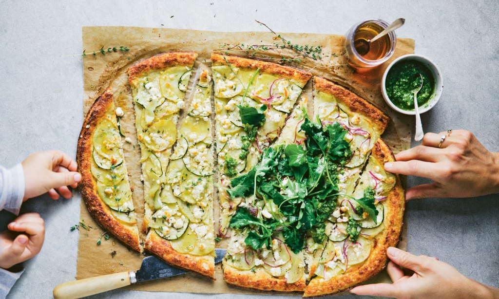 Thumbnail for Potato, Courgette and Feta Pizza on a Cauliflower Base