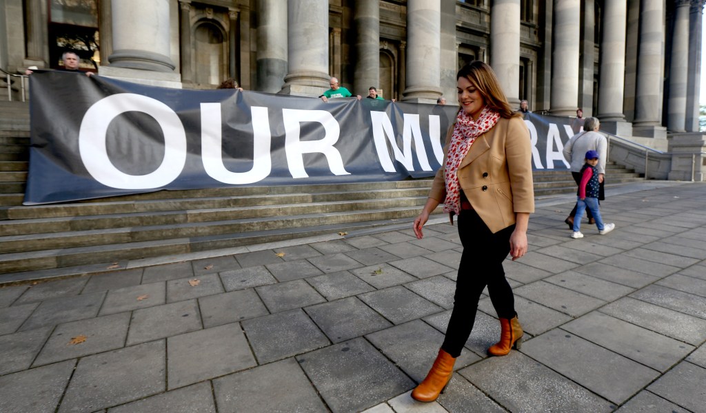 Greens Senator Sarah Hanson Young outside the South Australian Parliament yesterday. Photo: AAP/Kelly Barnes