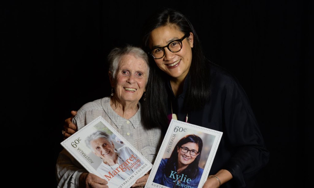 Margaret Fulton, pictured with chef Kylie Kwong when they were named Australia Post Legends in 2014, influenced a generation of food writers. Photo: AAP