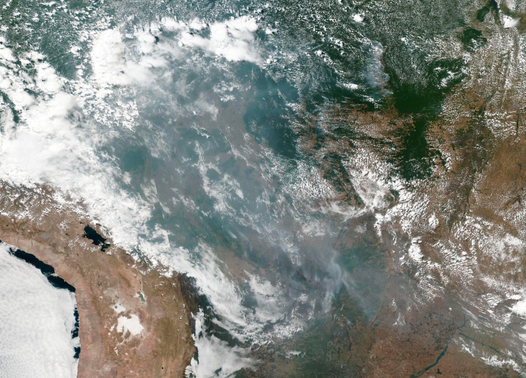 A satellite image of Amazon fires. Photo: NASA/AP