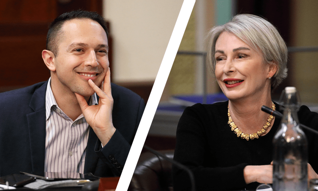 Rival Adelaide City councillors Arman Abrahimzadeh and Anne Moran. Photos: Tony Lewis / InDaily 