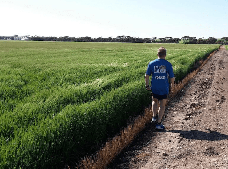 Fat Farmers founding member and Maitland farmer Ben Wundersitz running on his Yorke Peninsula property.
