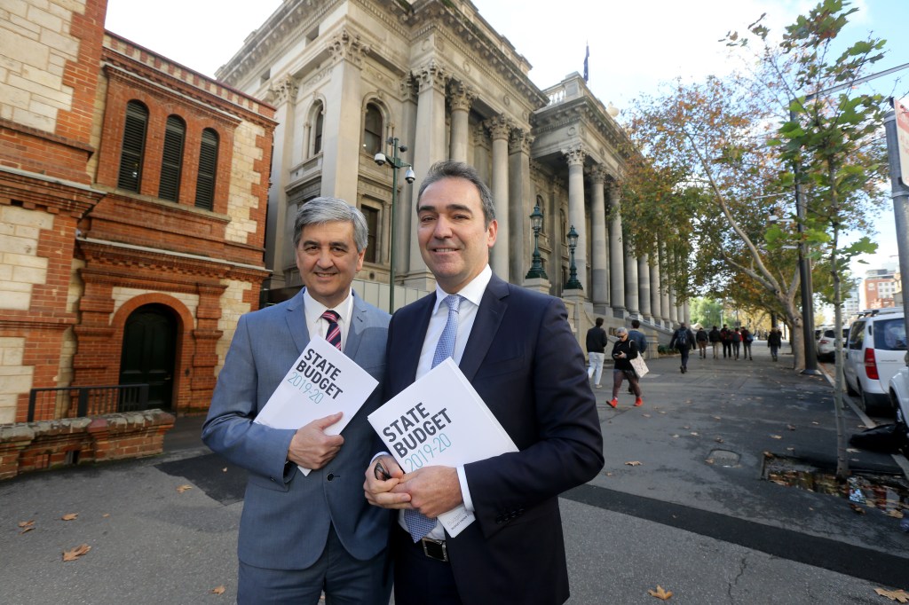 SA Treasurer Rob Lucas and Premier Steven Marshall. Photo: Kelly Barnes / AAP