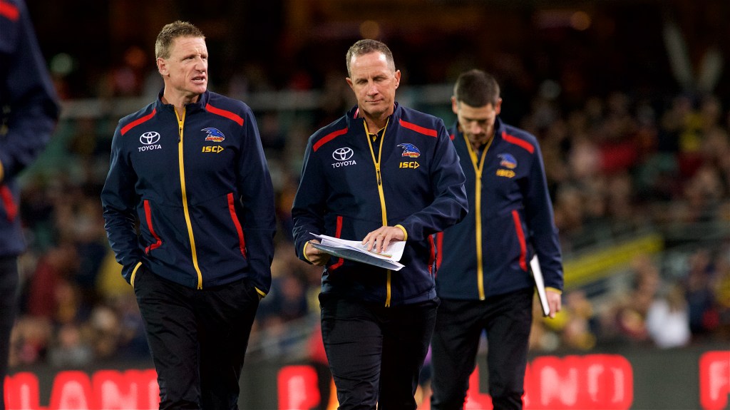 Don Pyke (centre) is leaving the Crows. Photo: Michael Errey/InDaily