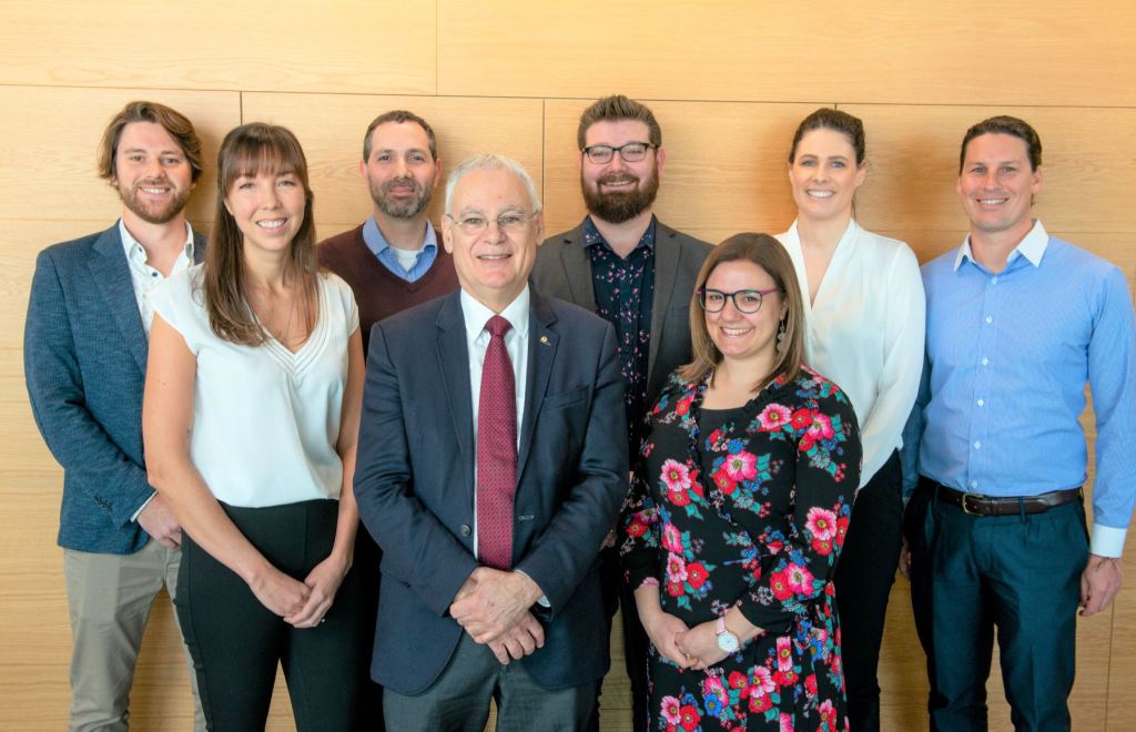 Deputy Vice-Chancellor Research Professor Robert Saint, centre, with recipients of this year's Impact Seed Grants. Dr Luke Grundy, left, Dr Emily Fobert, Dr Joshua Newman, Dr Justin Chalker, Dr Fiona Rillotta, Dr Julie-Ann Hulin and Dr Daniel Fassnacht, right. Absent: Dr Ian Moffatt, Dr Alyce Martin and Dr Shelda Sanjeev.