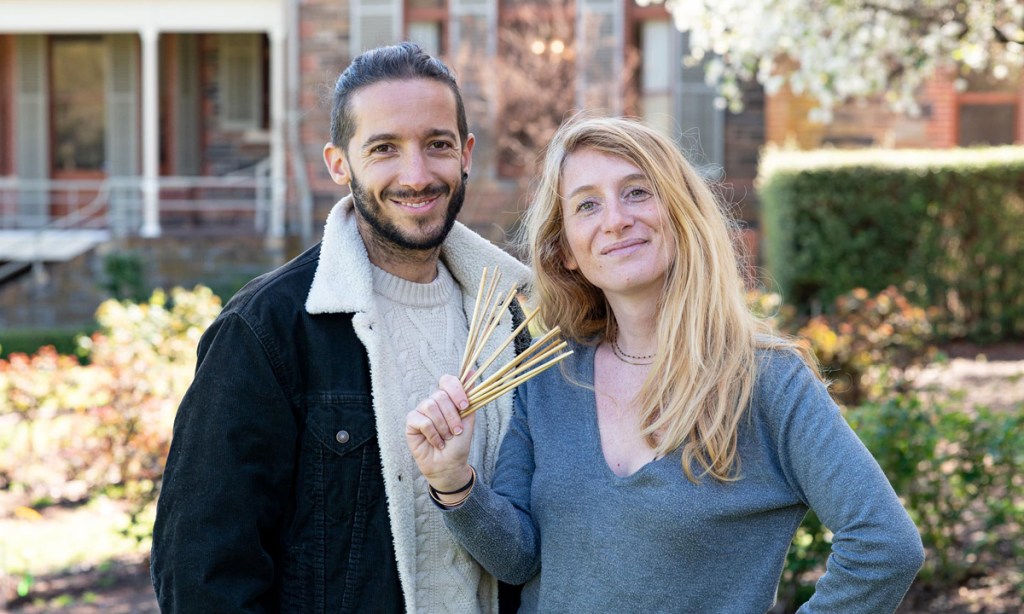 Marion Vigot and Alexis Branlard's startup Mister RYE is developing a drinking straw made from organic rye. Picture: Sam Lacey.