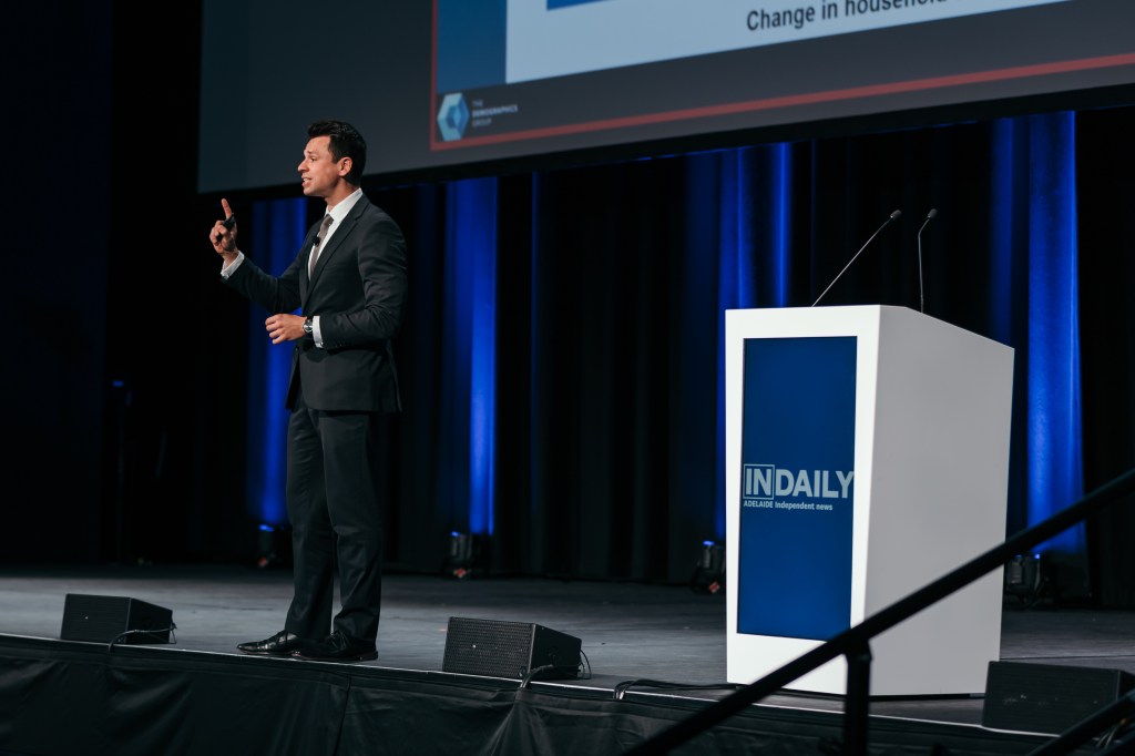 Demographer Simon Kuestenmacher gave the keynote speech at InDaily's 2019 South Australian Business Index. Photo: InDaily