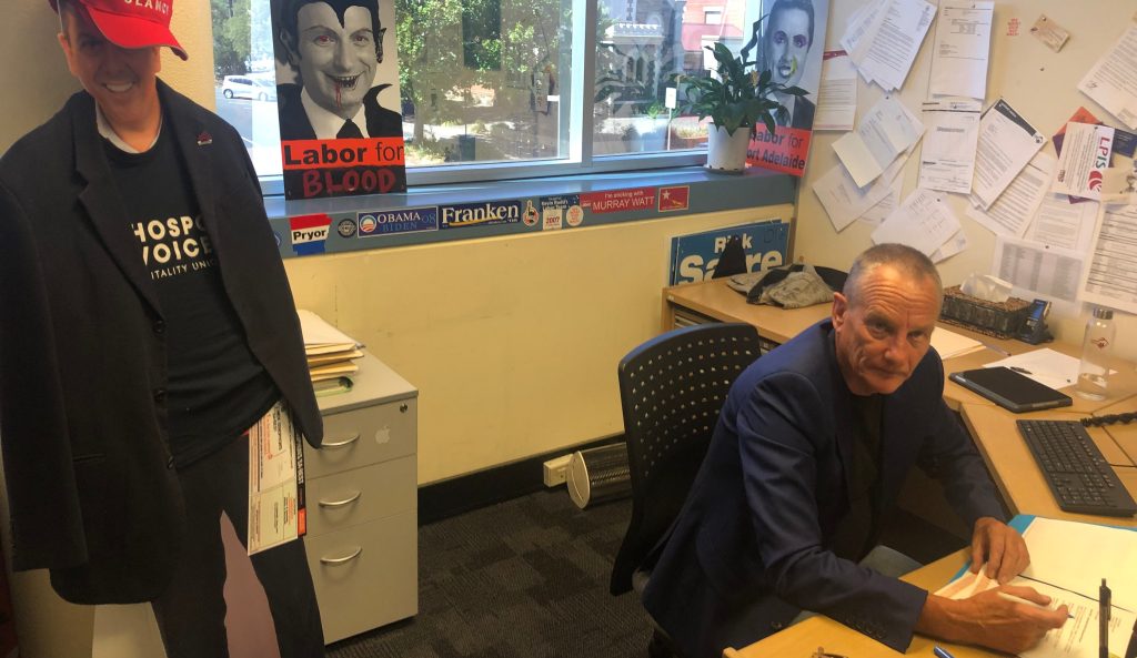 David Gray in his old office at United Voice. Photo: Tom Richardson / InDaily