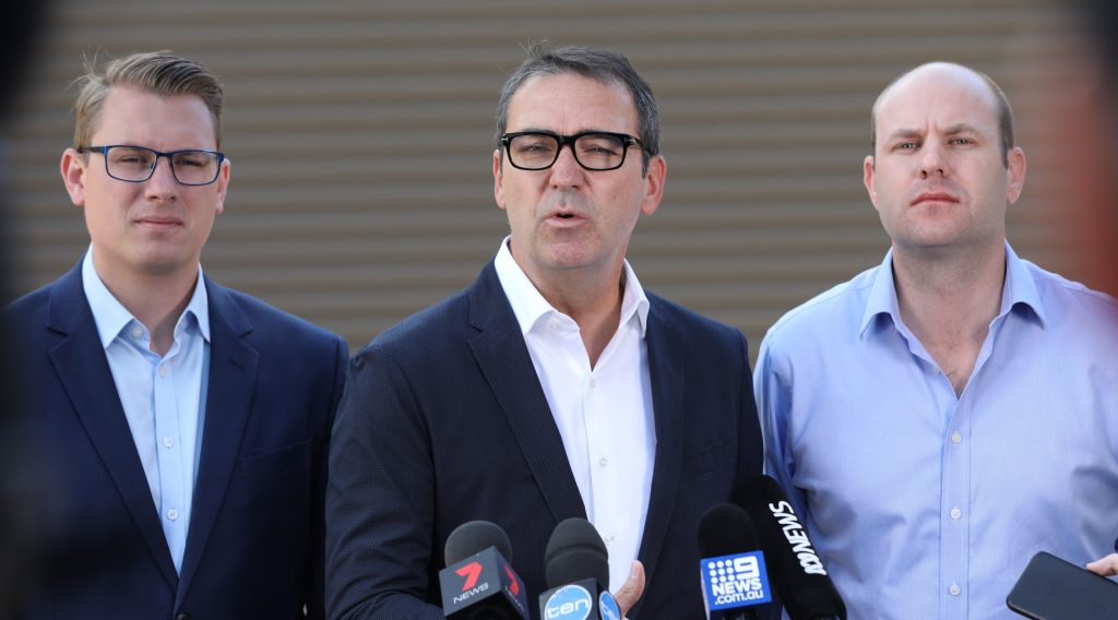 Sam Duluk (right) was the favourite to join factional colleague Stephan Knoll (left) in Steven Marshall’s cabinet. Photo: 
Russell Millard / AAP