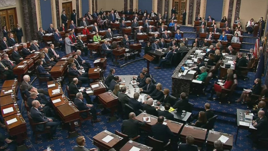The US Senate votes in the impeachment trial against US President Trump. Photo: EPA/US Senate TV