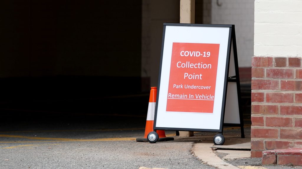 Drive-through coronavirus testing service at the  Repatriation Hospital in Adelaide. Photo: AAP/Kelly Barnes
