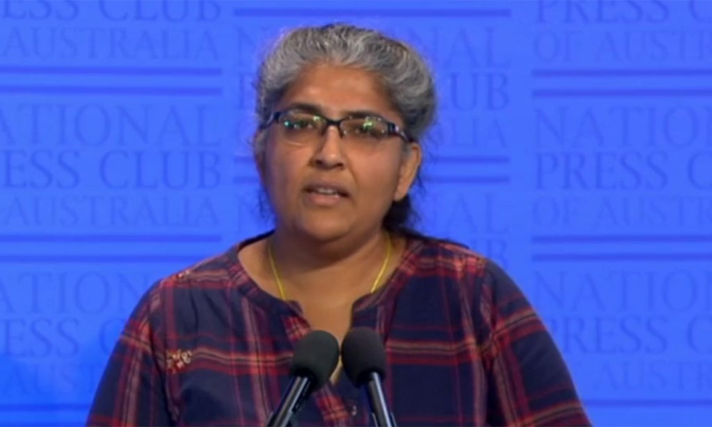 Medical doctor and epidemiologist, Dr Kamalini Lokuge, addressing the National Press Club yesterday. 