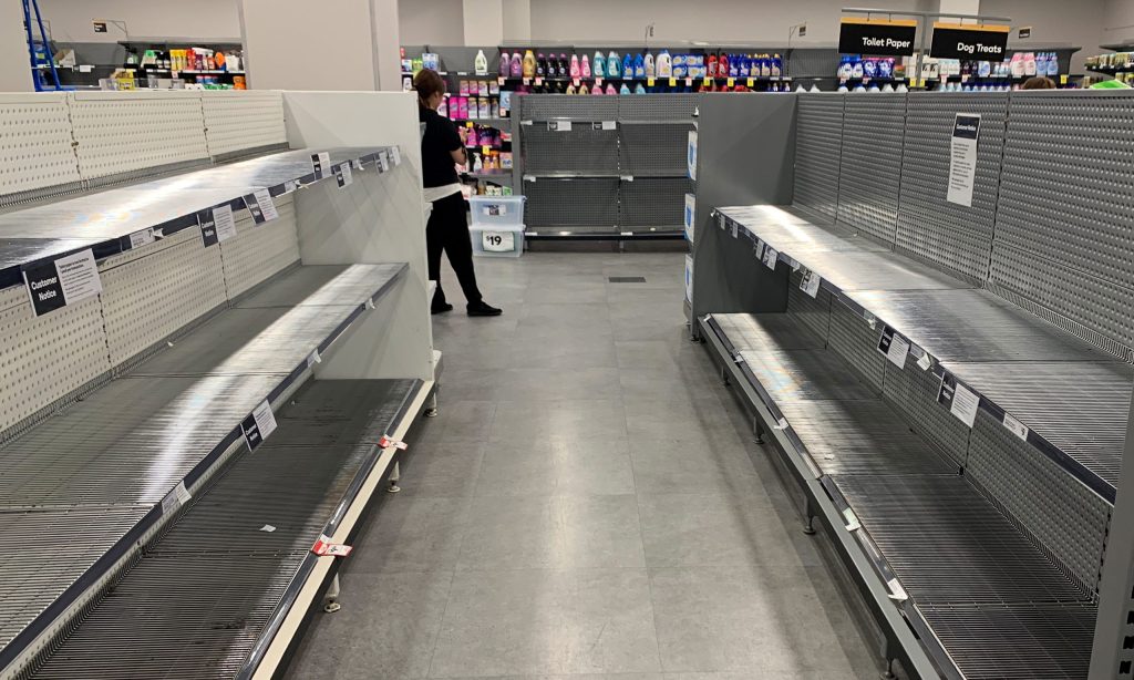 Empty shelves at Woolworths. Photo: Bianca De Marchi / AAP