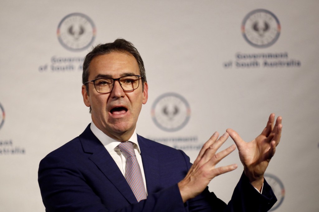 Steven Marshall unveiling his second stimulus package yesterday. Photo: Tony Lewis / InDaily